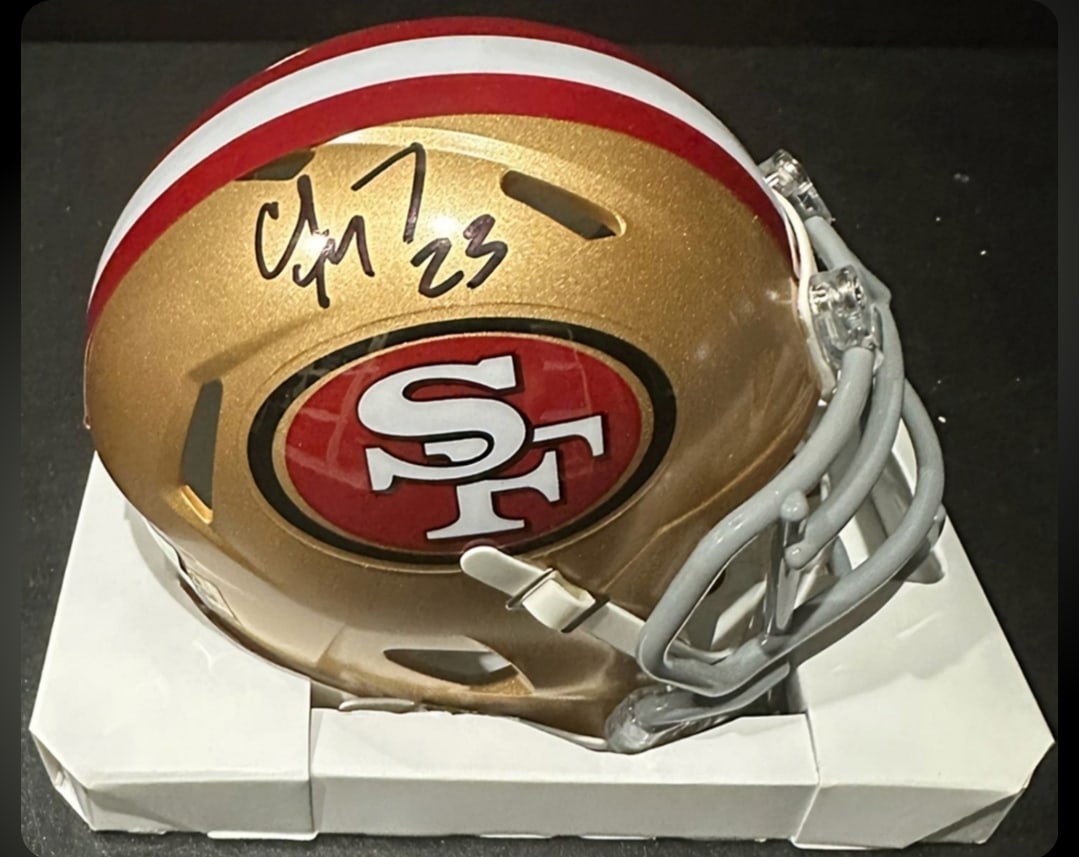 Christian McCaffrey San Francisco 49ers Autographed Riddell Mini Helmet coa: Christian McCaffrey San Francisco 49ers Autographed Riddell Mini Helmet w/GA coa - Autograph Location & coa # may vary