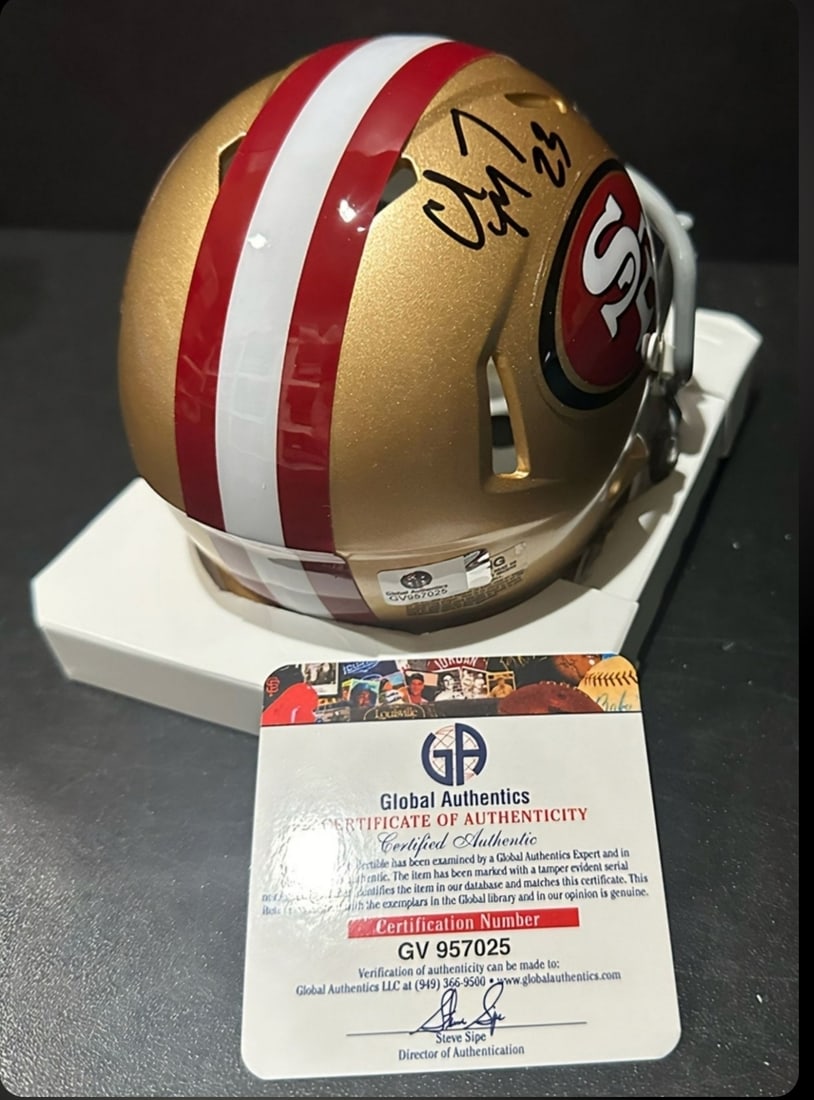 Christian McCaffrey San Francisco 49ers Autographed Riddell Mini Helmet coa - 2