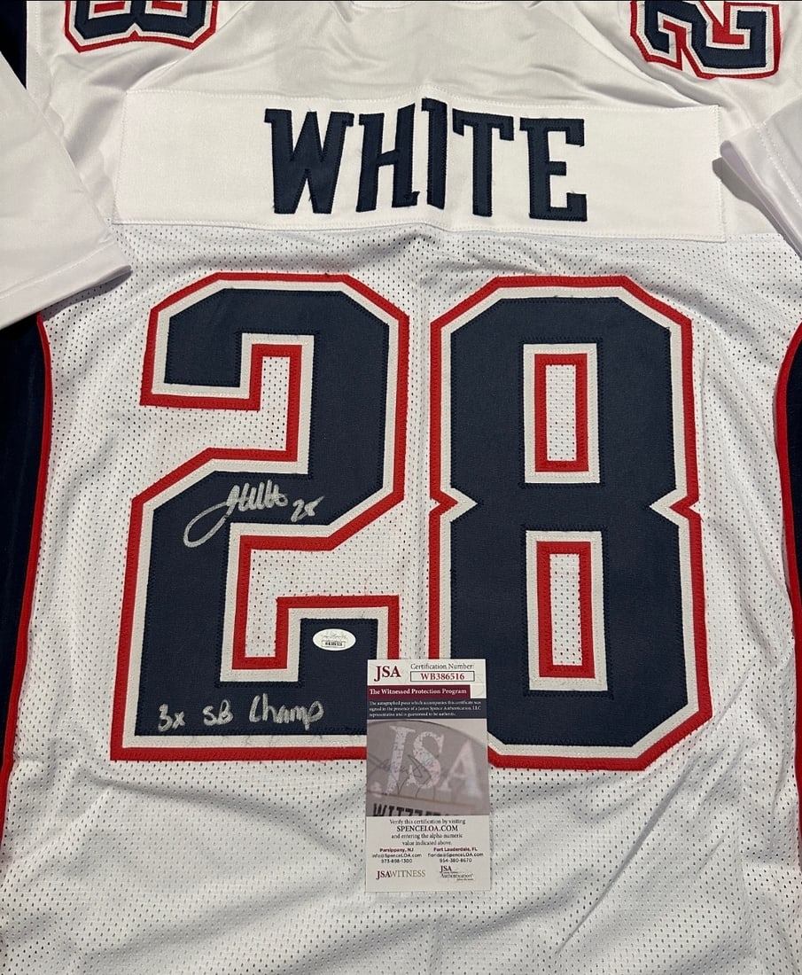 James White New England Patriots Autographed & Inscr Custom Football Jersey JSA coa - 2