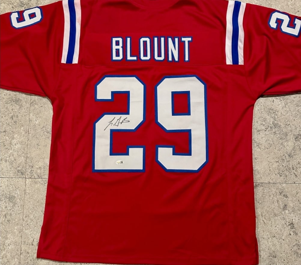 LeGarrette Blount New England Patriots Autographed Custom Football Jersey JSA Hologram: LeGarrette Blount New England Patriots Autographed Custom Football Jersey JSA QR Hologram Included (THERE IS A BASIC COA CARD WITH THE QR CODE HOLGRAM - SCAN QR CODE WITH CAMERA TO VERIFY