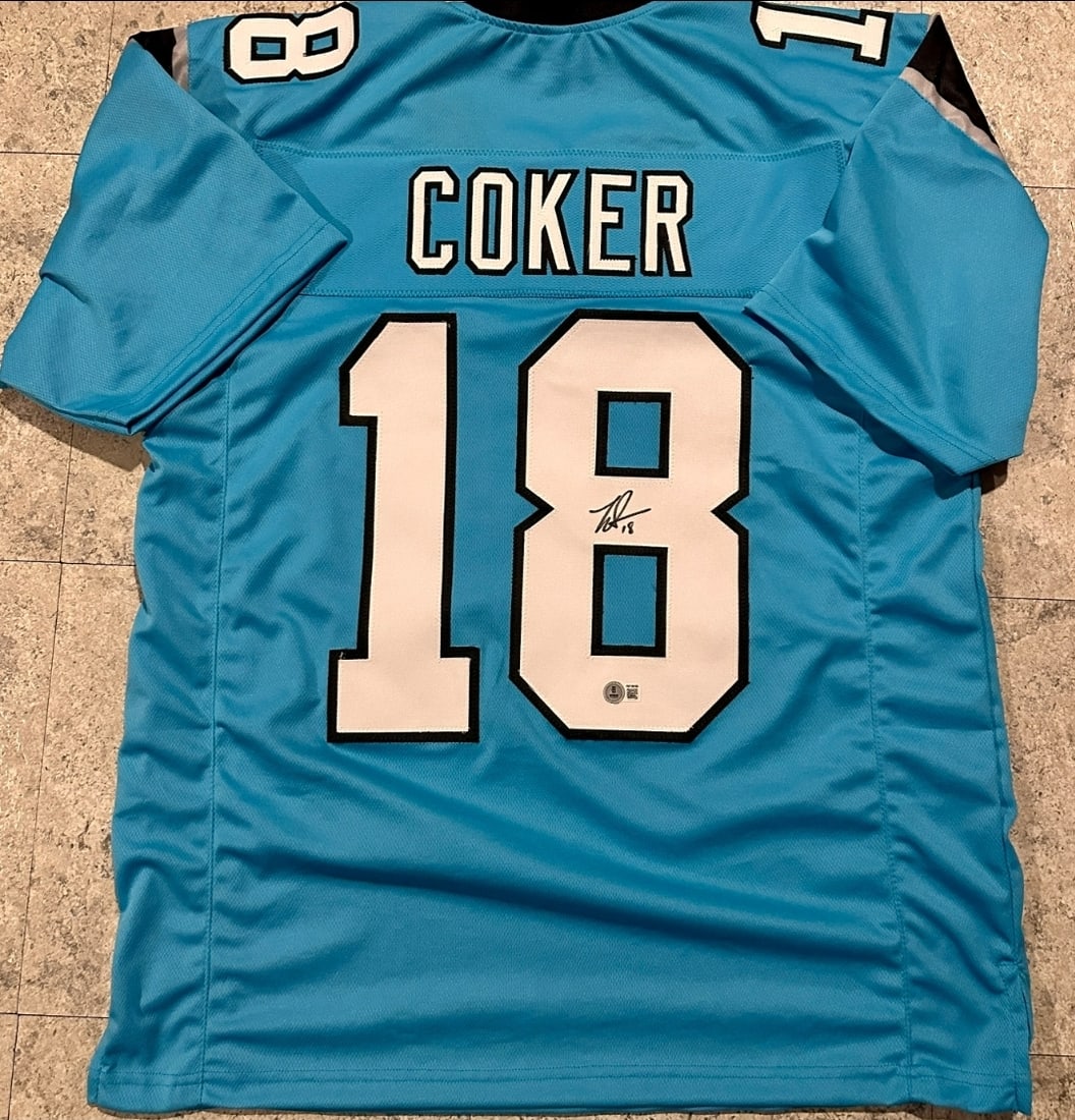 Jalen Coker Carolina Panthers Autographed Custom Football Jersey Beckett Hologram