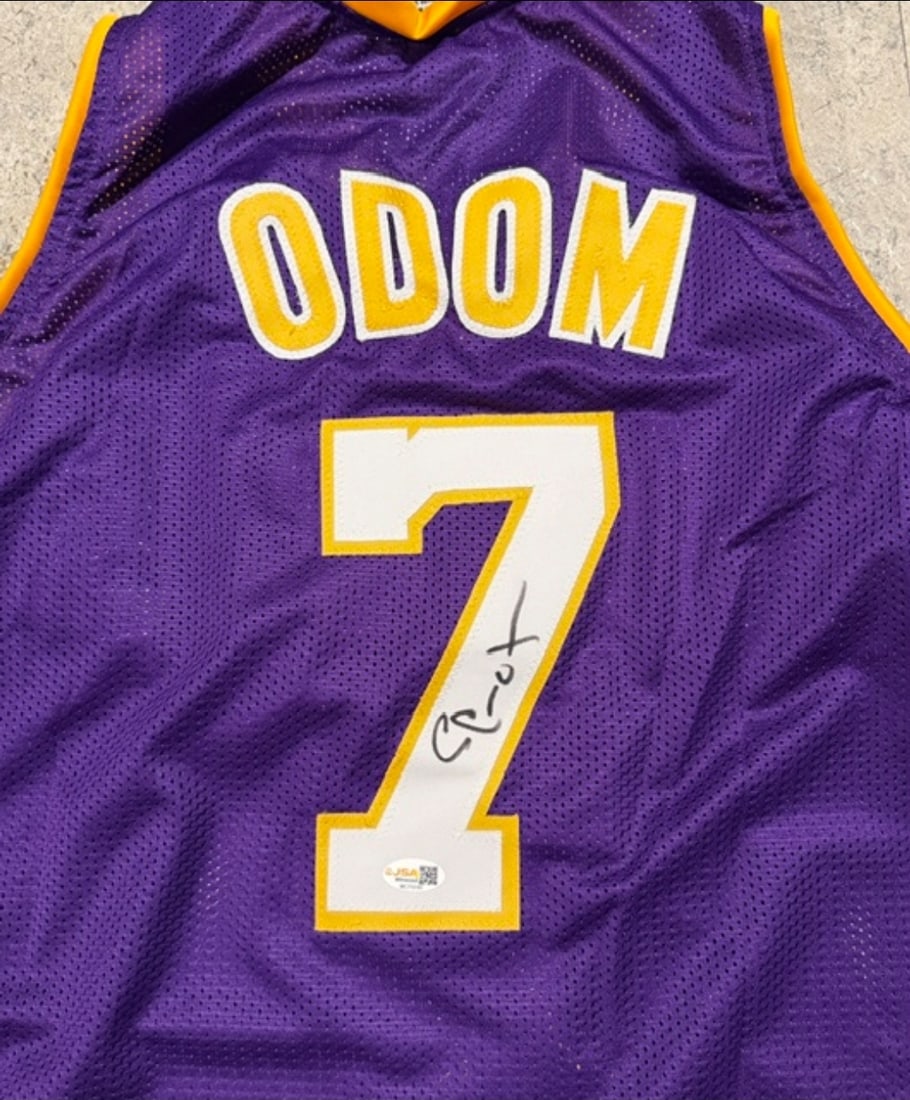 Lamar Odom Los Angeles Lakers Autographed Custom Basketball Style Jersey JSA Hologram - 2
