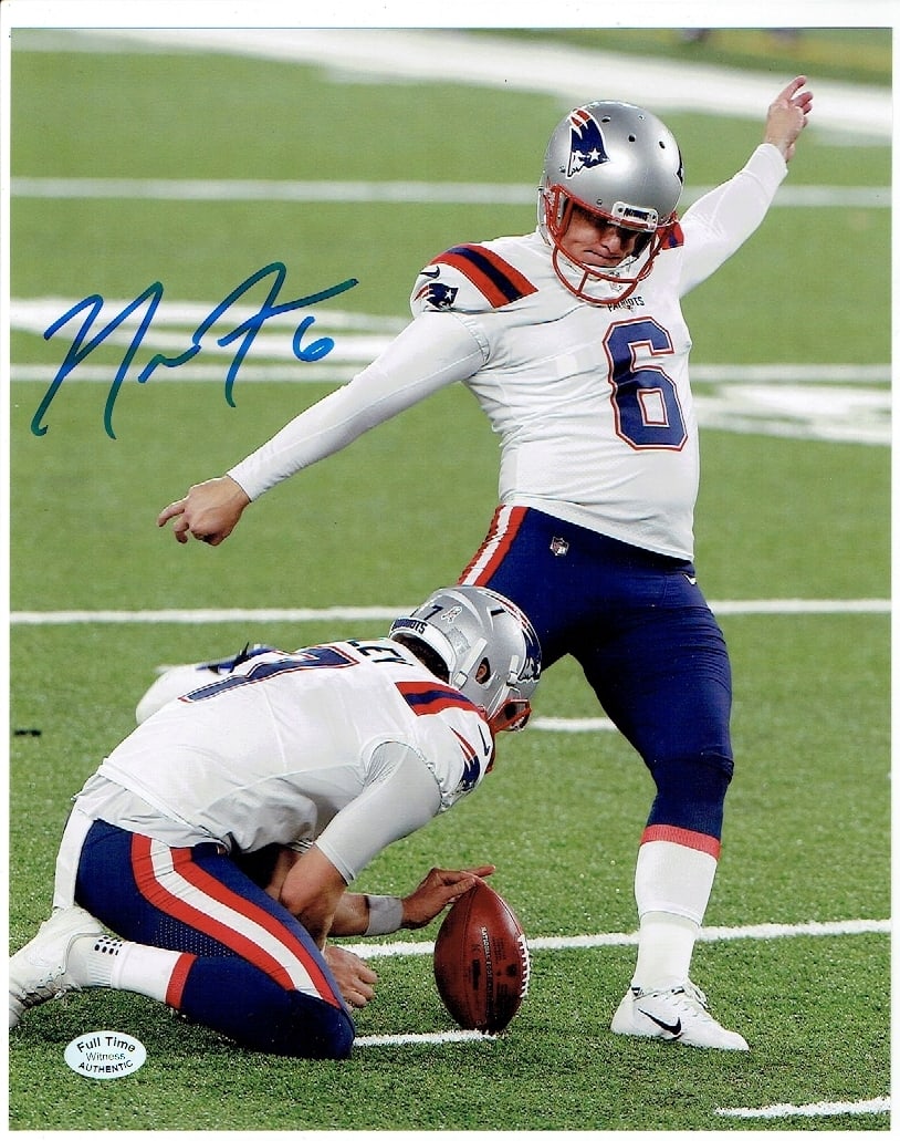 Nick Folk New England Patriots Autographed 8x10 Photo coa: Nick Folk New England Patriots Autographed 8x10 Photo w/Full Time Authentics coa - Autograph Location may vary