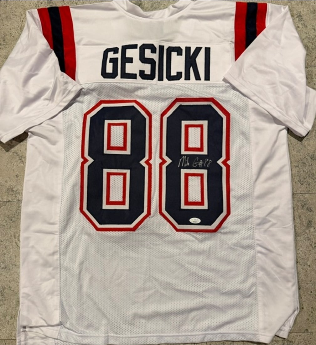 Mike Gesicki New England Patriots Autographed Custom Football Jersey JSA Hologram: Mike Gesicki New England Patriots Autographed Football Style Jersey JSA Witnessed QR HOLOGRAM (THERE IS NO COA CARDS WITH QR CODE HOLGRAMS - SCAN QR CODE WITH CAMERA TO VERIFY AUTHENTICITY) -