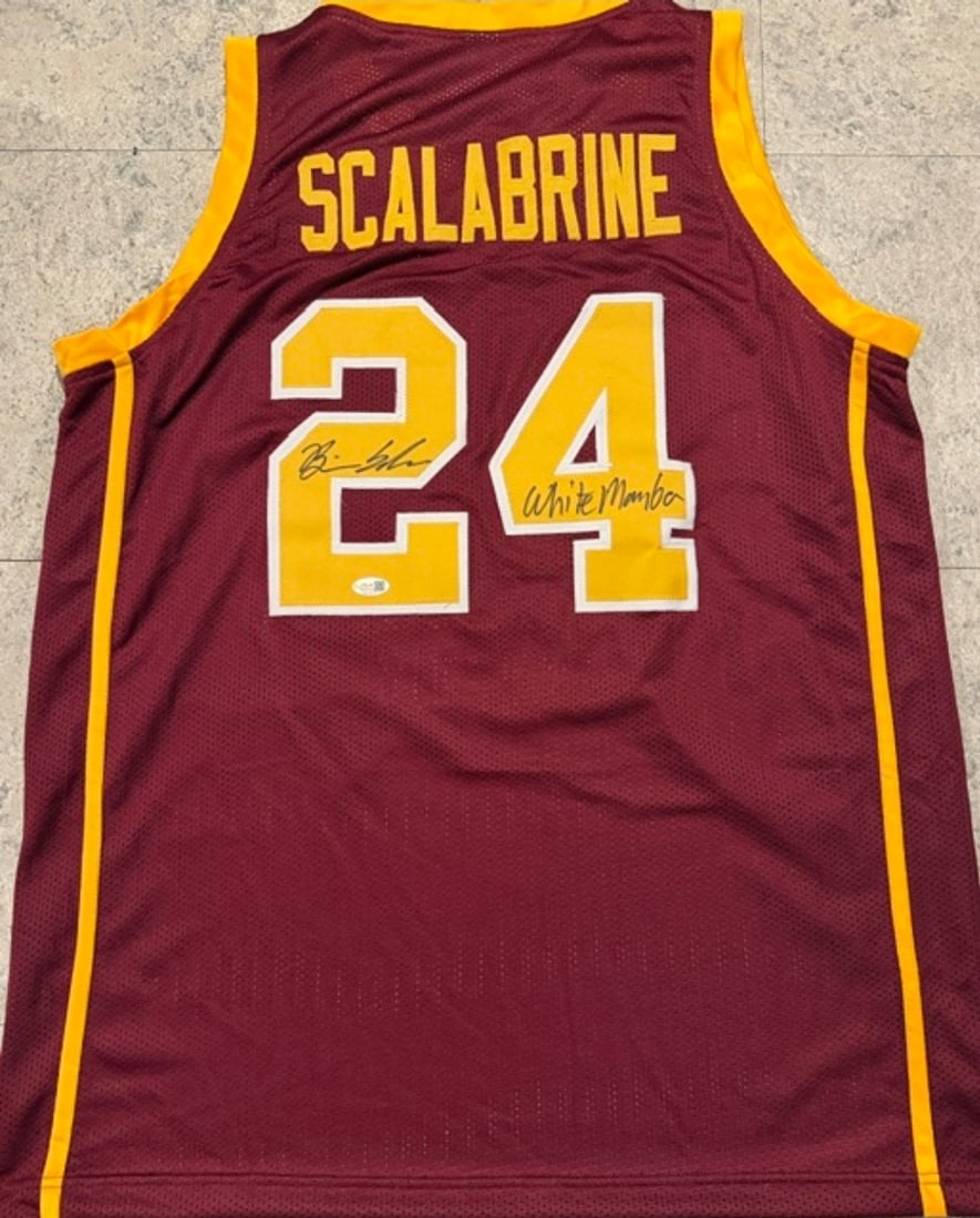 Brian Scalabrine USC Trojans Autographed & Ins Custom Basketball Jersey JSA Hologram: Brian Scalabrine USC Trojans Autographed & Inscribed "WHITE MAMBA" Custom Basketball Style Jersey JSA Witnessed QR HOLOGRAM (THERE IS NO COA CARDS WITH QR CODE HOLGRAMS - SCAN QR CODE WITH CAMERA TO