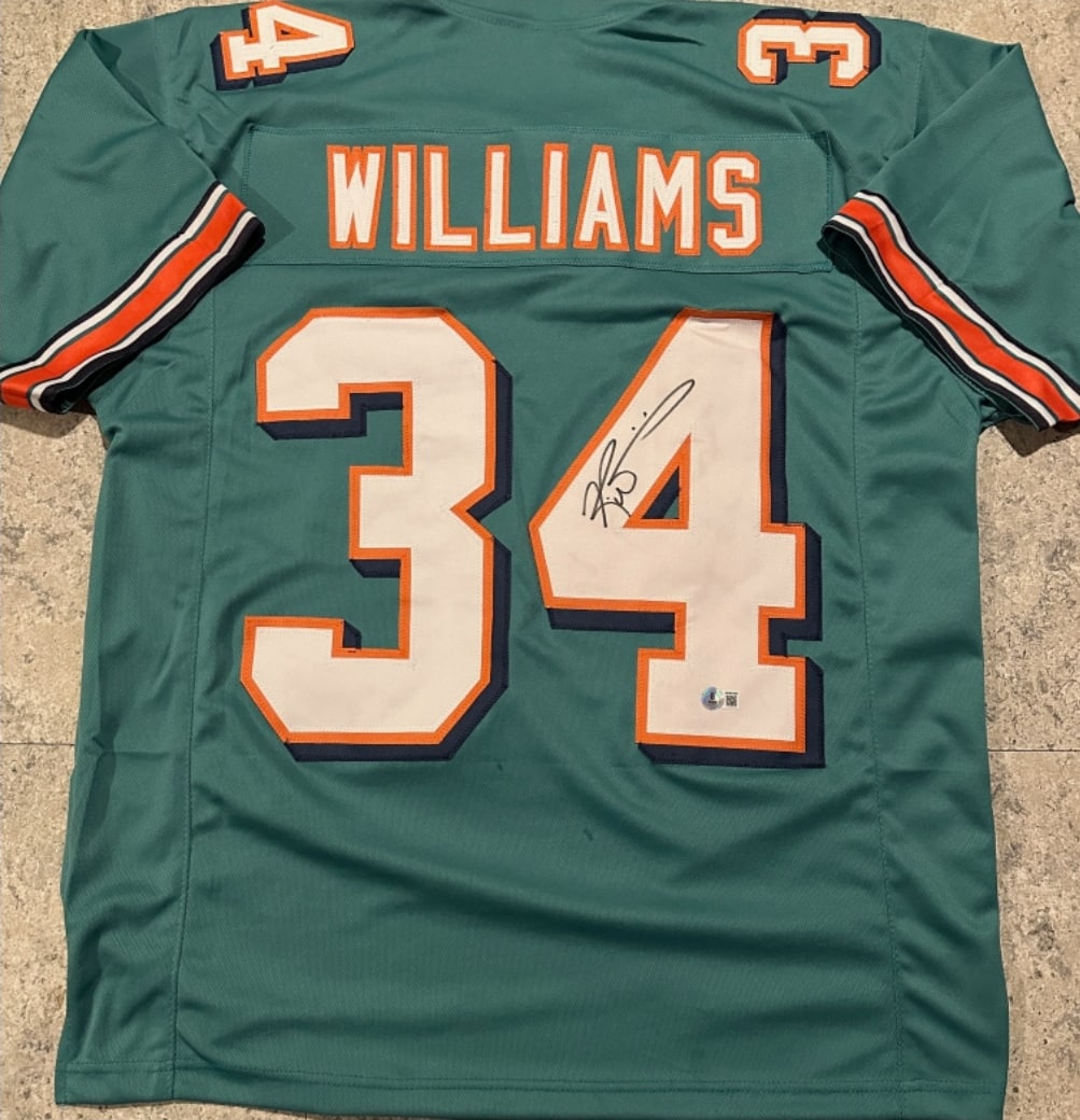Ricky Williams Miami Dolphins Autographed Custom Football Jersey Beckett Hologram: Ricky Williams Miami Dolphins Autographed Custom Football Jersey Beckett QR Hologram Included (THERE IS NO COA CARDS WITH QR CODE HOLGRAMS - SCAN QR CODE WITH CAMERA TO VERIFY AUTHENTICITY) -