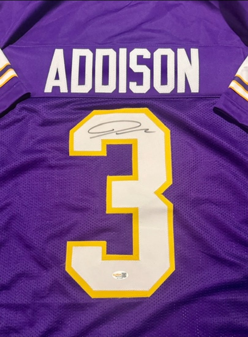 Jordan Addison Minnesota Vikings Autographed Custom Football Jersey Beckett Hologram - 2