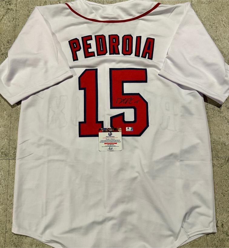 Dustin Pedroia Boston Red Sox Autographed Custom Baseball Jersey coa: Dustin Pedroia Boston Red Sox Autographed Custom Baseball Jersey GA coa - Autograph Location & coa # may vary JERSEY SIZE EXTRA LARGE - CUSTOM JERSEY MEANS NO LOGOS, NO TEAM NAMES, & NO BRAND NAMES