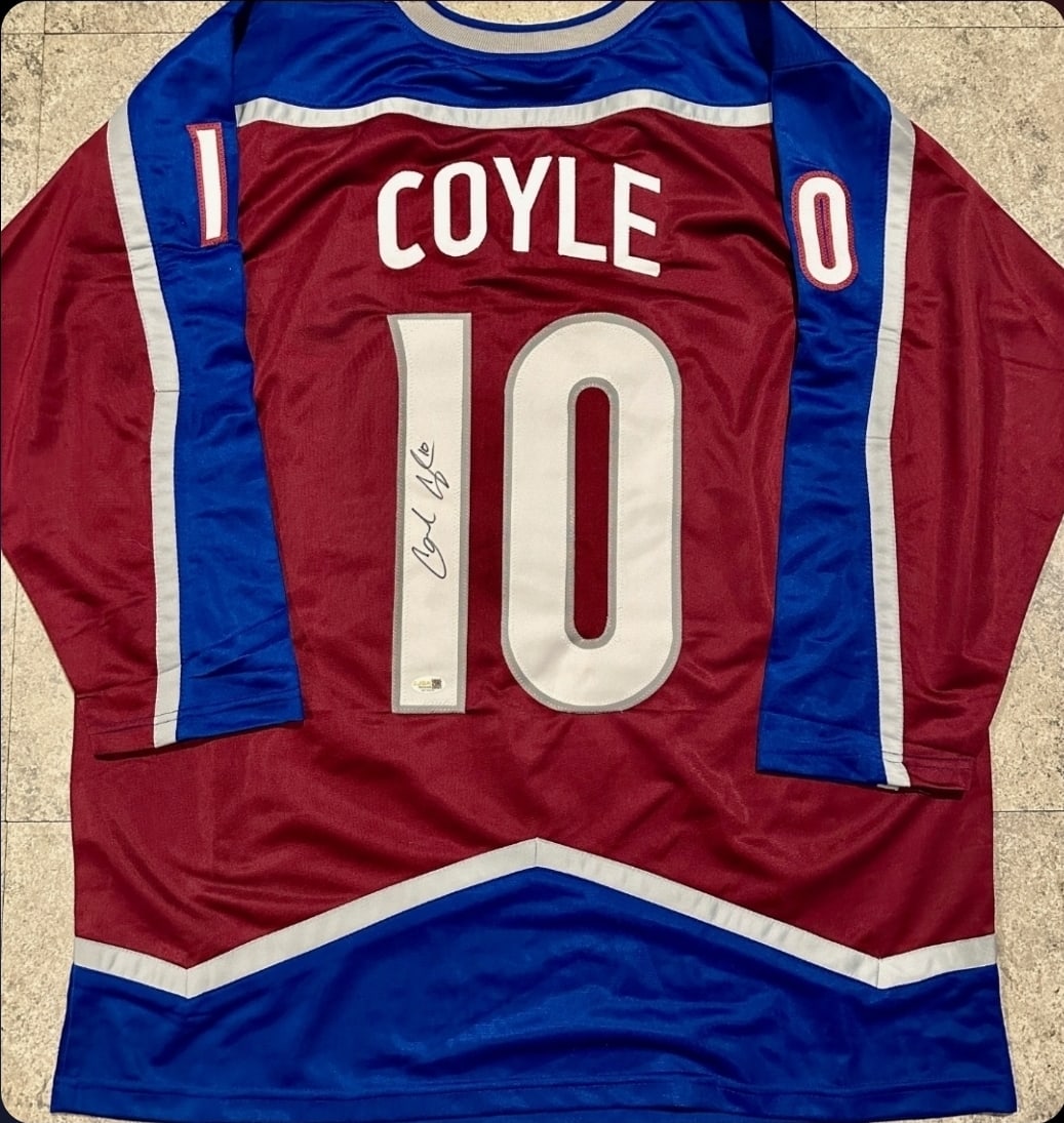 Charlie Coyle Colorado Avalanche Autographed Custom Hockey Jersey JSA coa: Charlie Coyle Colorado Avalanche Autographed Custom Hockey Jersey JSA Witnessed Hologram - THIS DOES NOT COME WITH A COA CARD! SCAN QR CODE TO VERIFY AUTHENTICITY! Autograph Location & coa # may vary 
