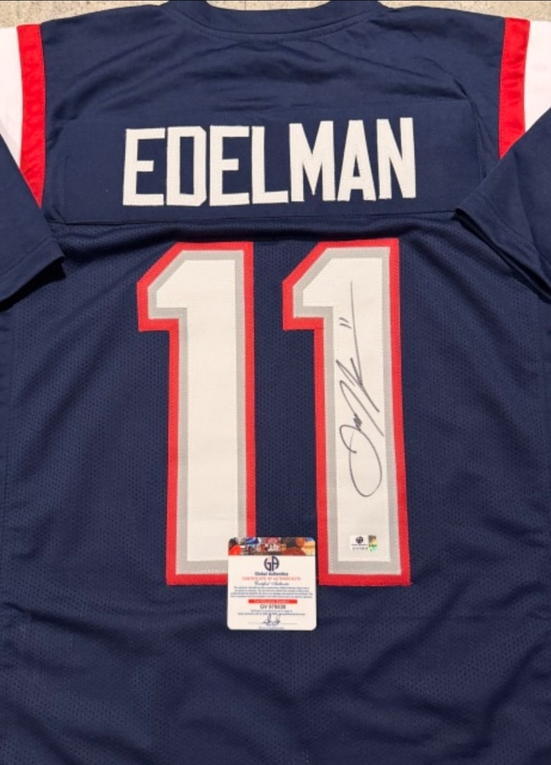 Julian Edelman New England Patriots Autographed Custom Football Jersey coa - 2