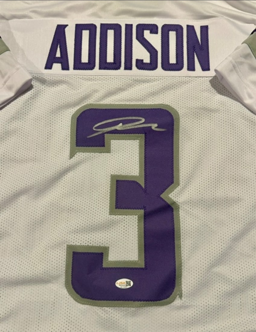 Jordan Addison Minnesota Vikings Autographed Custom Football Jersey Beckett Hologram - 2