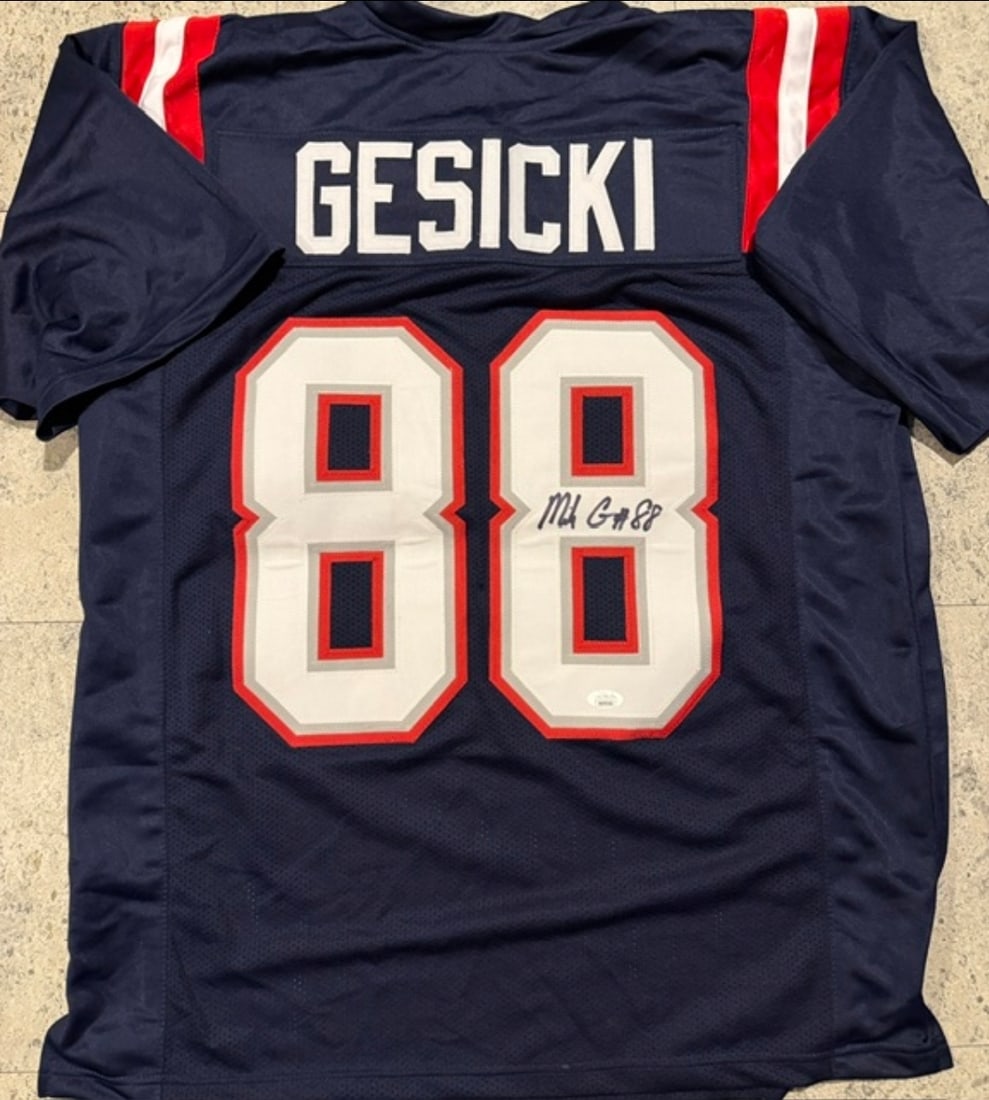 Mike Gesicki New England Patriots Autographed Custom Football Jersey JSA Sticker ONLY: Mike Gesicki New England Patriots Autographed Football Style Jersey JSA Sticker ONLY (THERE IS NO COA CARD WITH THIS JERSEY) - Autograph Location & coa # may vary JERSEY SIZE EXTRA LARGE - CUSTOM JERS