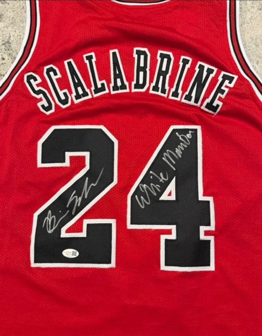 Brian Scalabrine Chicago Bulls Autographed & Ins Custom Basketball Jersey JSA Hologram - 2