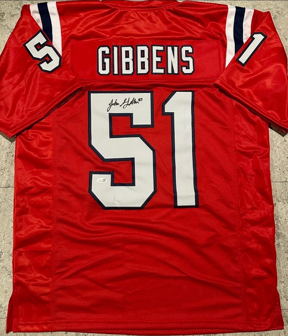Jack Gibbens New England Patriots Autographed Custom Jersey JSA Hologram: Jack Gibbens New England Patriots Autographed Custom Football Jersey JSA Witnessed QR Hologram - THIS DOES NOT COME WITH A COA CARD! SCAN QR CODE TO VERIFY AUTHENTICITY! Autograph Location & coa # may