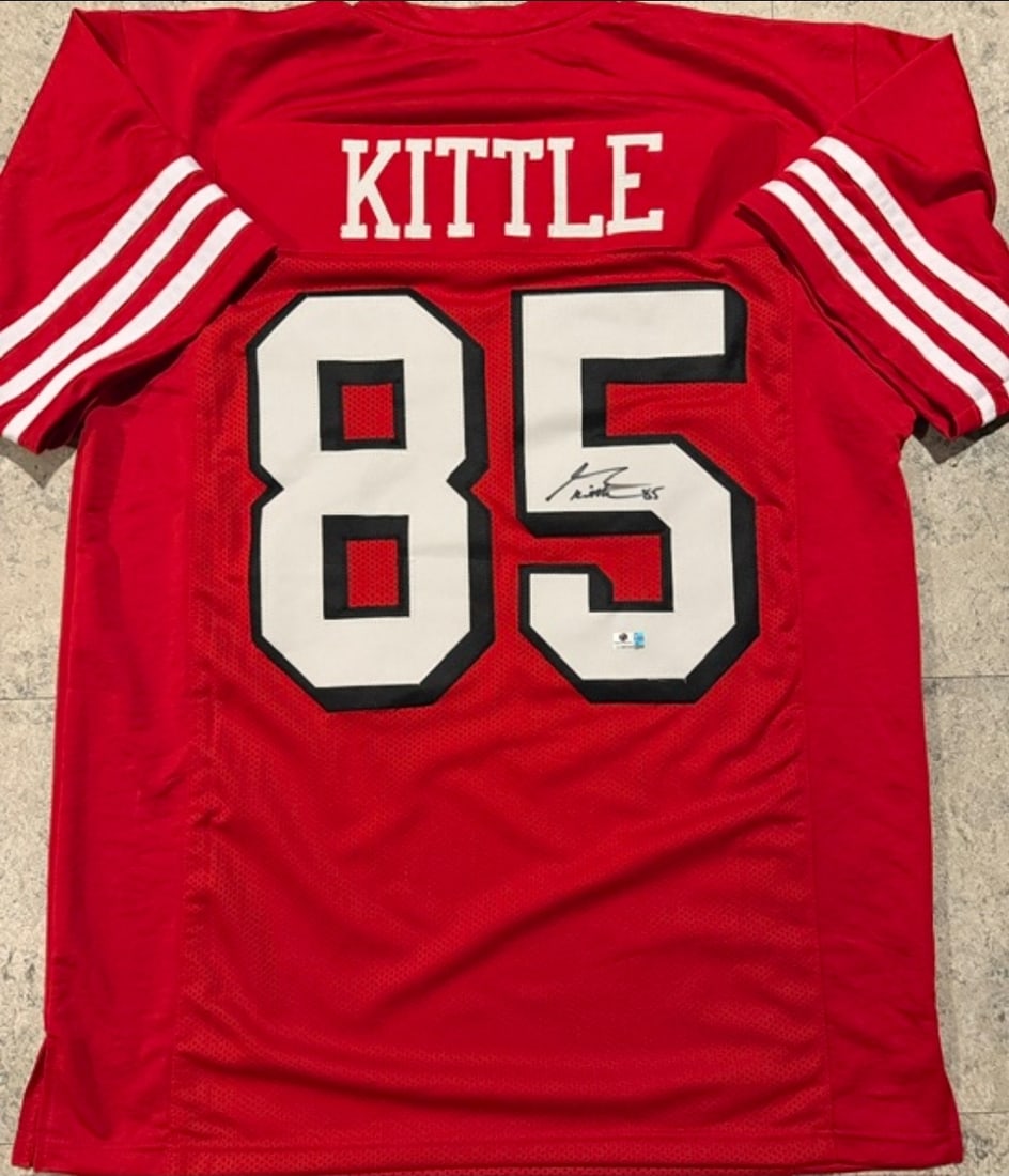 George Kittle San Francisco 49ers Autographed Custom Football Jersey coa: George Kittle San Francisco 49ers Autographed Custom Football Jersey GA coa - Autograph Location & coa # may vary JERSEY SIZE EXTRA LARGE - CUSTOM JERSEY MEANS NO LOGOS, NO TEAM NAMES, & NO BRAND
