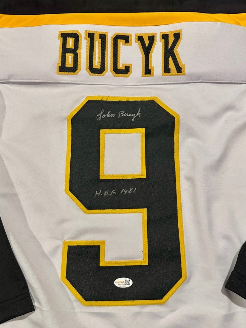 Johnny Bucyk Boston Bruins Autographed & Ins Custom Hockey Jersey JSA coa - 2