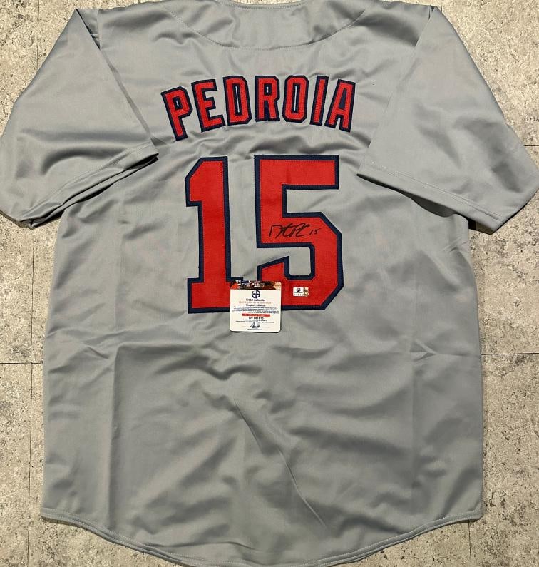Dustin Pedroia Boston Red Sox Autographed Custom Baseball Jersey coa: Dustin Pedroia Boston Red Sox Autographed Custom Baseball Jersey GA coa - Autograph Location & coa # may vary JERSEY SIZE EXTRA LARGE - CUSTOM JERSEY MEANS NO LOGOS, NO TEAM NAMES, & NO BRAND NAMES