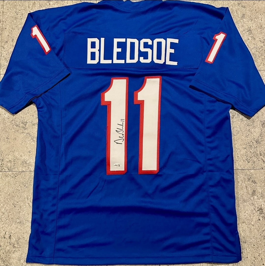 Drew Bledsoe New England Patriots Autographed Custom Football Jersey JSA Hologram: Drew Bledsoe New England Patriots Autographed Custom Football Jersey Beckett QR HOLOGRAM (THERE IS NO COA CARDS WITH QR CODE HOLGRAMS - SCAN QR CODE WITH CAMERA TO VERIFY AUTHENTICITY) - Autograph