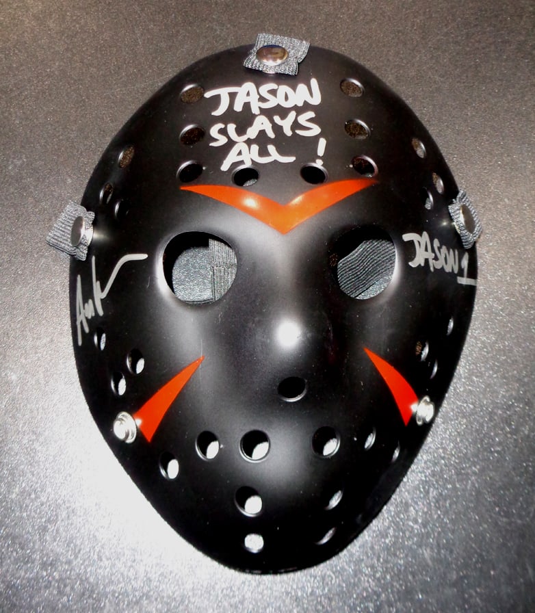 Ari Lehman JASON Friday the 13th Autographed & Inscribed Black Mask JSA coa: Ari Lehman JASON Friday the 13th Autographed & Inscribed "JASON 1" & "JASON SLAYS ALL!" Black Mask JSA WITNESSED coa - Autograph Location & coa # may vary