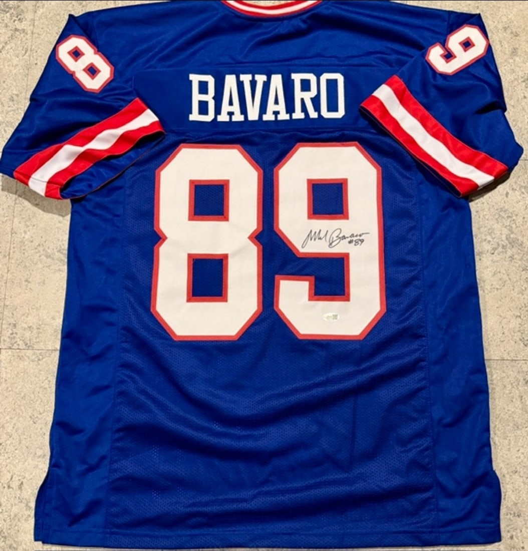 Mark Bavaro New York Giants Autographed Custom Football Jersey JSA Hologram: Mark Bavaro New York Giants Autographed Custom Football Jersey JSA Witnessed QR HOLOGRAM (THERE IS NO COA CARDS WITH QR CODE HOLGRAMS - SCAN QR CODE WITH CAMERA TO VERIFY AUTHENTICITY) - Autograph Loc