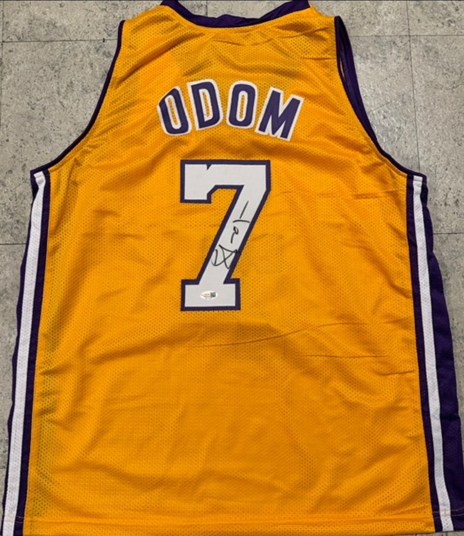 Lamar Odom Los Angeles Lakers Autographed Custom Basketball Style Jersey JSA Hologram - 2