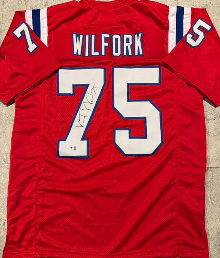 Vince Wilfork New England Patriots Autographed Custom Football Jersey coa: Vince Wilfork New England Patriots Autographed Custom Football Jersey GA coa - Autograph Location & coa # may vary JERSEY SIZE EXTRA LARGE - CUSTOM JERSEY MEANS NO LOGOS, NO TEAM NAMES, & NO BRAND