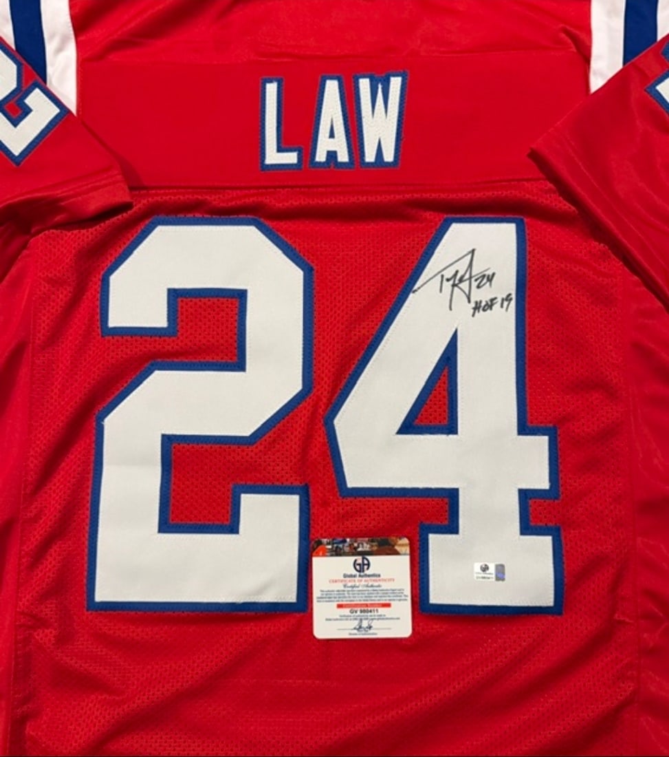 Ty Law New England Patriots Autographed & Inscribed Custom Football Jersey coa - 2