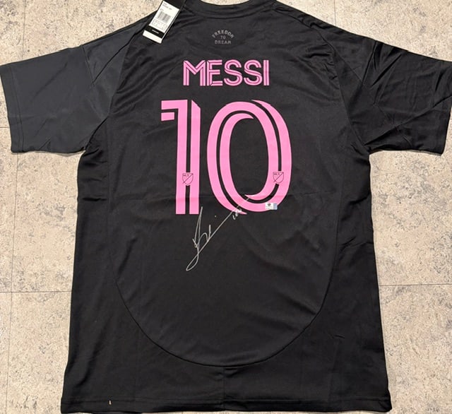Lionel Messi Inter Miami FC Autographed 2024 Adidas Away Soccer Jersey LOA: Lionel Messi Inter Miami FC Autographed 2024 Adidas Away Soccer Jersey GA Letter of Authenticity coa - JERSEY SIZE EXTRA LARGE