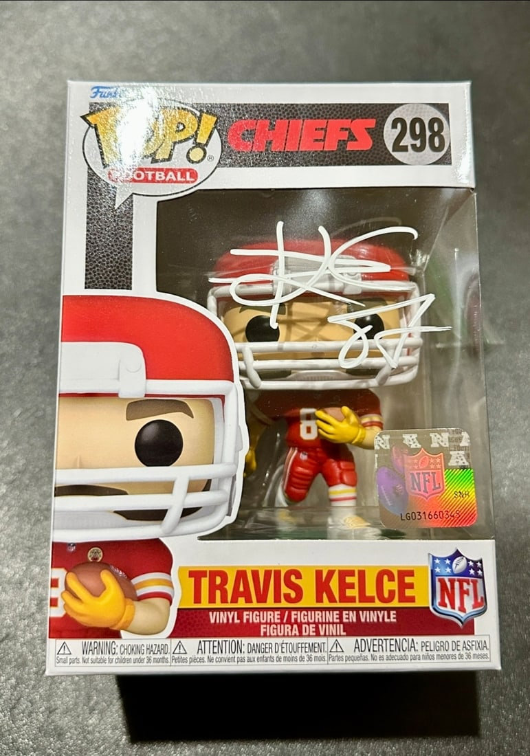 Travis Kelce Kansas City Chiefs Autographed Funko POP! coa: Travis Kelce Kansas City Chiefs Autographed Funko POP! GA coa - Autograph Location & coa # may vary Comes with POP! Protector