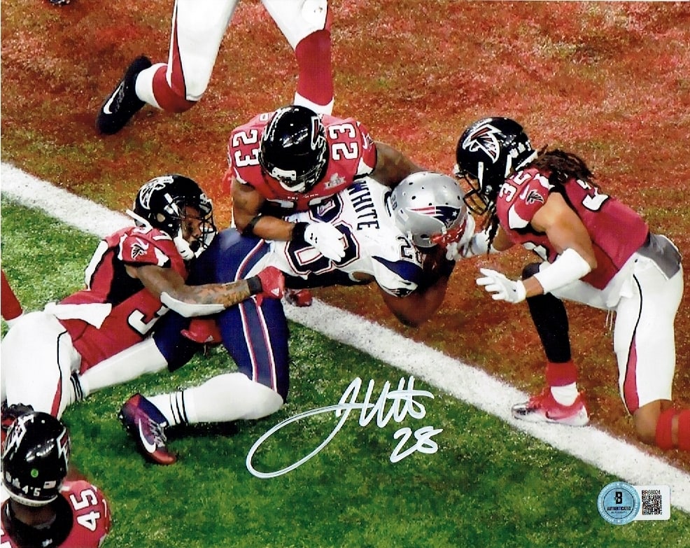 James White New England Patriots Autographed 8x10 Photo Beckett Hologram: James White New England Patriots Autographed 8x10 Super Bowl LI TD Photo Beckett QR Hologram (THERE IS NO COA CARDS WITH QR CODE HOLGRAMS - SCAN QR CODE WITH CAMERA TO VERIFY AUTHENTICITY)