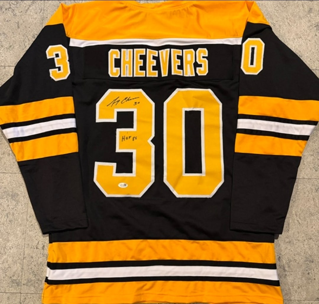 Gerry Cheevers Boston Bruins Autographed & Insc Custom Hockey Jersey JSA Hologram: Gerry Cheevers Boston Bruins Autographed & Inscribed "HOF 85" Custom Hockey Style Jersey JSA Witnessed QR HOLOGRAM (THERE IS NO COA CARDS WITH QR CODE HOLGRAMS - SCAN QR CODE WITH CAMERA TO VERIFY AUT
