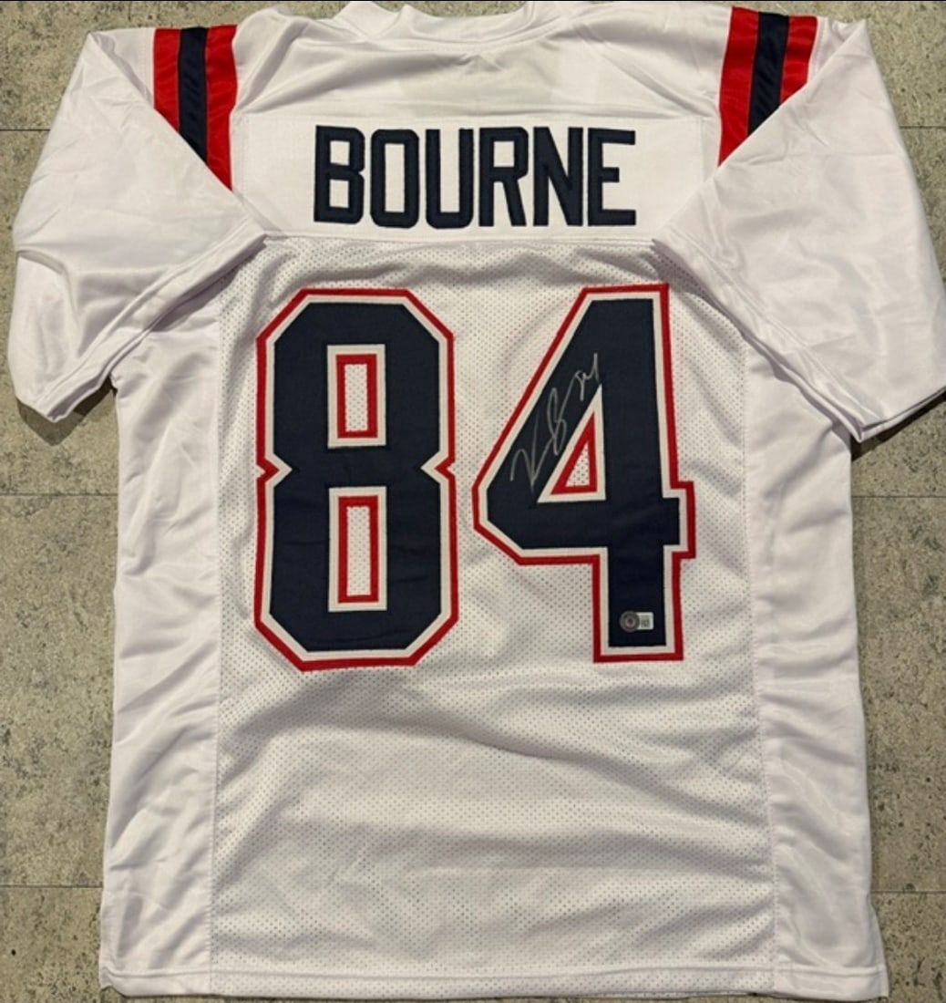 Kendrick Bourne New England Patriots Autographed Custom Football Jersey JSA Hologram: Kendrick Bourne New England Patriots Autographed Custom Football Jersey JSA Witnessed QR HOLOGRAM (THERE IS NO COA CARDS WITH QR CODE HOLGRAMS - SCAN QR CODE WITH CAMERA TO VERIFY AUTHENTICITY) - Auto