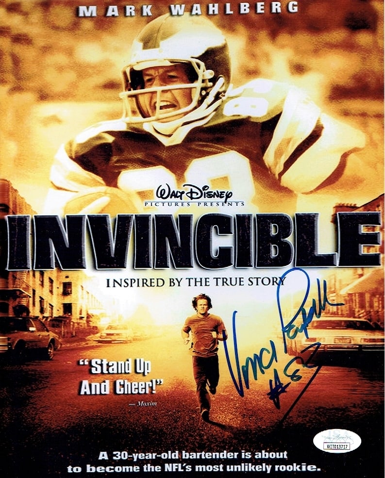 Vince Papale Philadelphia Eagles Autographed 8x10 Photo JSA coa: Vince Papale Philadelphia Eagles Autographed 8x10 DVD Cover Photo JSA Witnessed coa