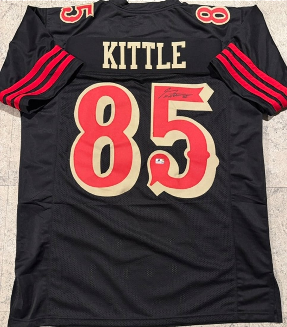 George Kittle San Francisco 49ers Autographed Custom Rivalry Football Jersey coa: George Kittle San Francisco 49ers Autographed Custom Rivalry Football Jersey GA coa - Autograph Location & coa # may vary JERSEY SIZE EXTRA LARGE - CUSTOM JERSEY MEANS NO LOGOS, NO TEAM NAMES, & NO