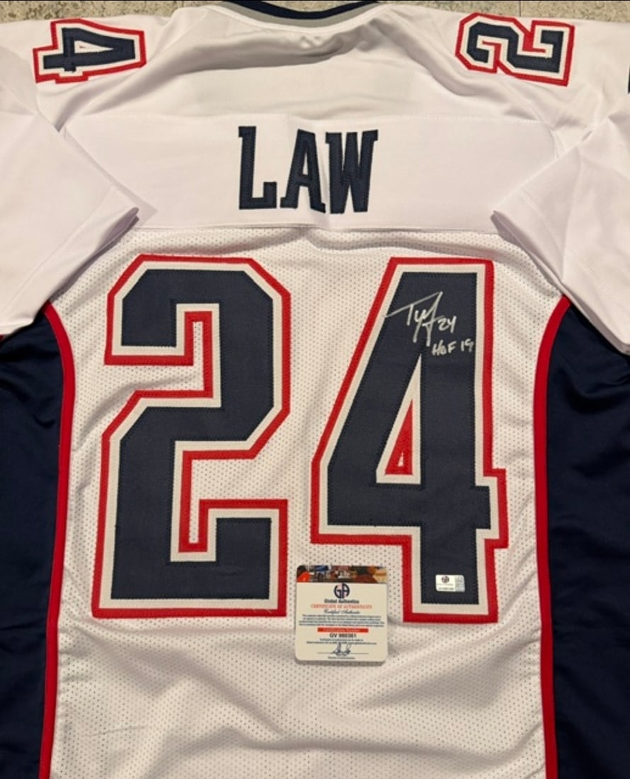 Ty Law New England Patriots Autographed & Inscribed Custom Football Jersey coa - 2