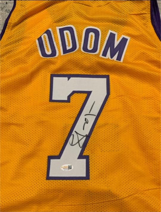 Lamar Odom Los Angeles Lakers Autographed Custom Basketball Style Jersey JSA Hologram: Lamar Odom Los Angeles Lakers Autographed Custom Basketball Style Jersey JSA Witnessed QR HOLOGRAM (THERE IS NO COA CARDS WITH QR CODE HOLGRAMS - SCAN QR CODE WITH CAMERA TO VERIFY AUTHENTICITY) -