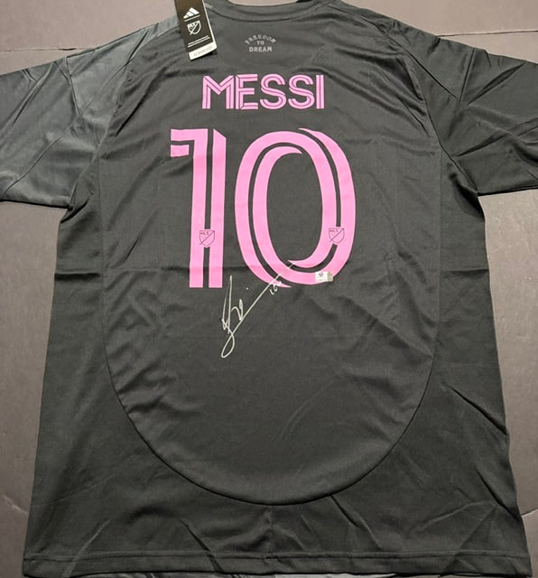 Lionel Messi Inter Miami FC Autographed 2024 Adidas Away Soccer Jersey LOA: Lionel Messi Inter Miami FC Autographed 2024 Adidas Away Soccer Jersey GA Letter of Authenticity coa - JERSEY SIZE EXTRA LARGE