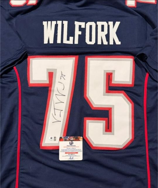 Vince Wilfork New England Patriots Autographed Custom Football Jersey coa: Vince Wilfork New England Patriots Autographed Custom Football Jersey GA coa - Autograph Location & coa # may vary JERSEY SIZE EXTRA LARGE - CUSTOM JERSEY MEANS NO LOGOS, NO TEAM NAMES, & NO BRAND