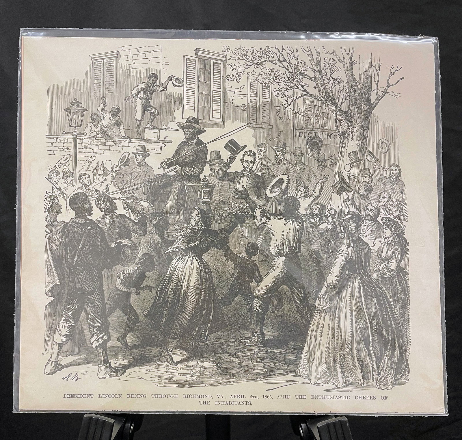 “President Lincoln Riding Through Richmond, VA April 4th,1865 Amid the Enthusiastic Cheers: This powerful historical engraving captures a pivotal moment in American history: President Abraham Lincoln’s arrival in Richmond, Virginia on April 4th, 1865—just days after the Confederate capit