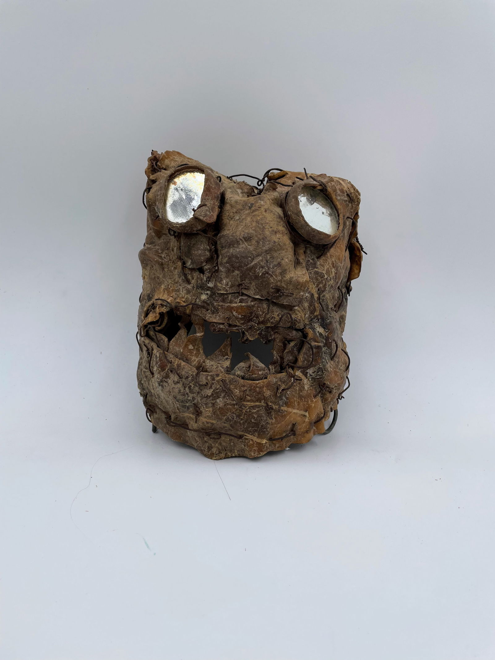 Primitive/Folk Art Mask, Leather, wire, glass. (1 of 2)