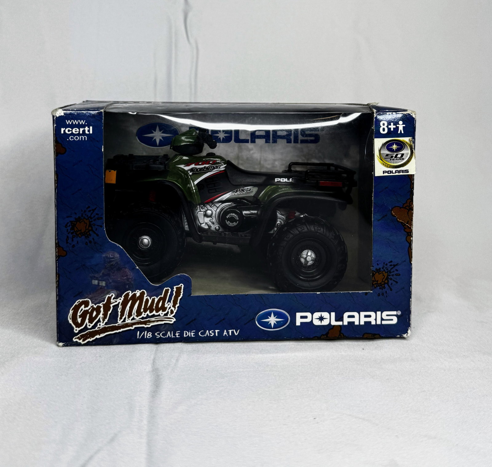 2003 ERTL Collectibles Got Mud! Polaris 700 ATV, 1/18 scale: 2003 ERTL Collectibles Got Mud! Polaris 700 ATV in 1/18 scale. A standout addition for ATV and powersports model enthusiasts. Brand new in original box with minimal shelf wear.