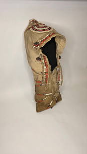 Arapaho Cradle - pre 1900: Arapaho cradleboard, pre-1900, with quill and beadwork details on tanned hide.reference: native american, indian artifact, arrowhead, paleo, clovis, dalton, beadwork.