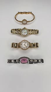 Watches #3: Lot of 4 women's watches in gold and silver tones, including brands like Fossil, Armitron, and Anne Klein; styles range from classic to pink-faced contemporary designs. Untested