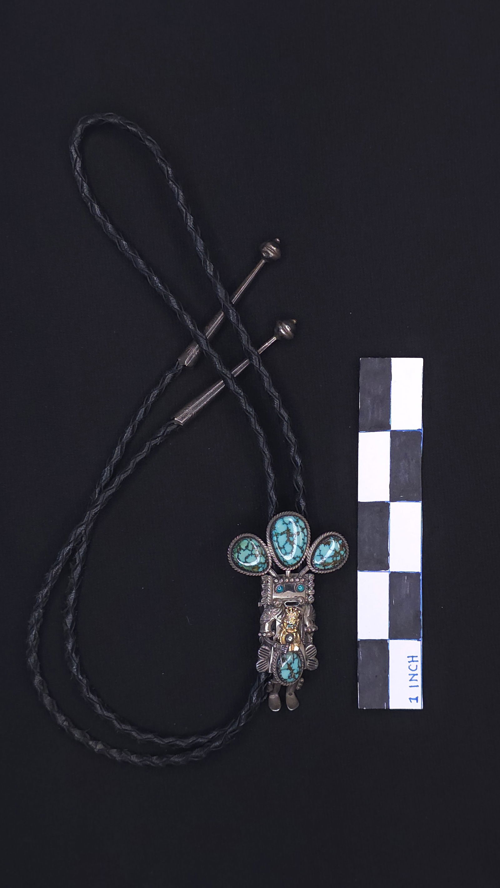 1960s Native American Silver and Turquoise Royal Order Jesters Kachina Bolo tie (1 of 2)