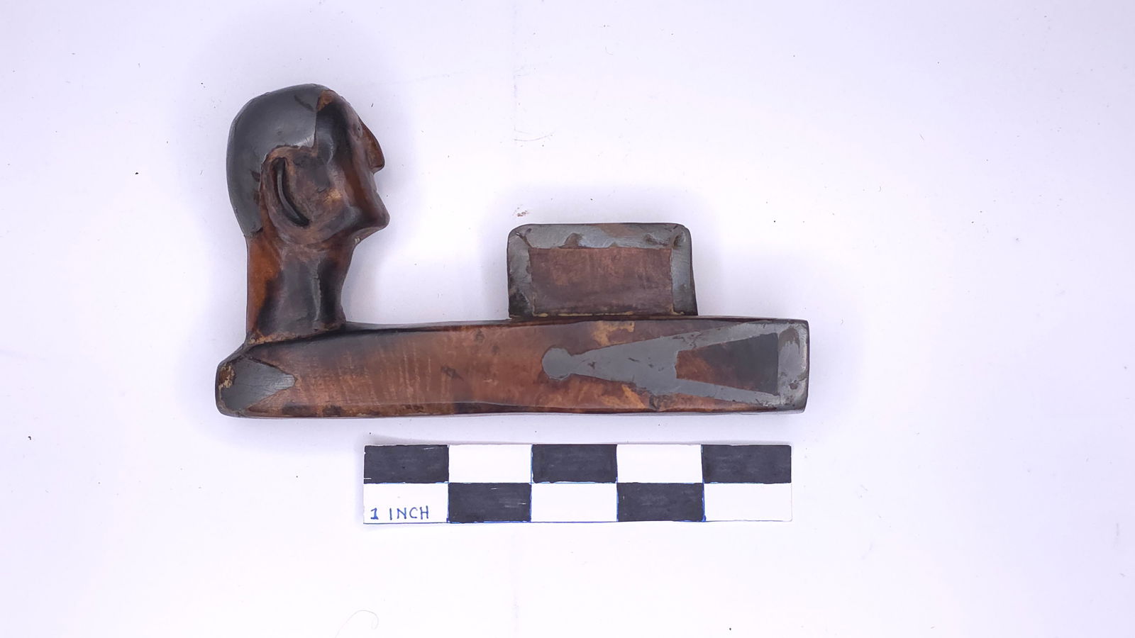 Carved Burl Pipe w/Lead Inlay, post-1900 (1 of 5)