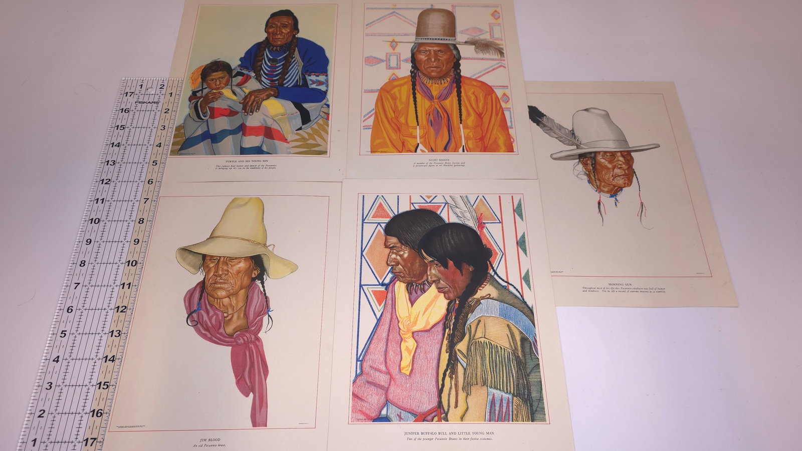 12 Winhold Reiss Prints: Group of color prints after Winold Reiss’s Plains portraits; mixed titles; typical handling/toning at edges, sizes about 12"×16" (see scale).