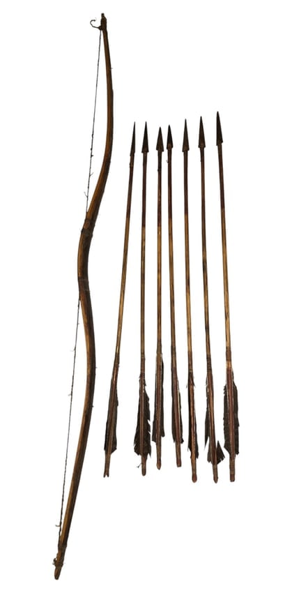 Plains Sinew Backed Bow w/Seven Arrows, 1890s (1 of 7)