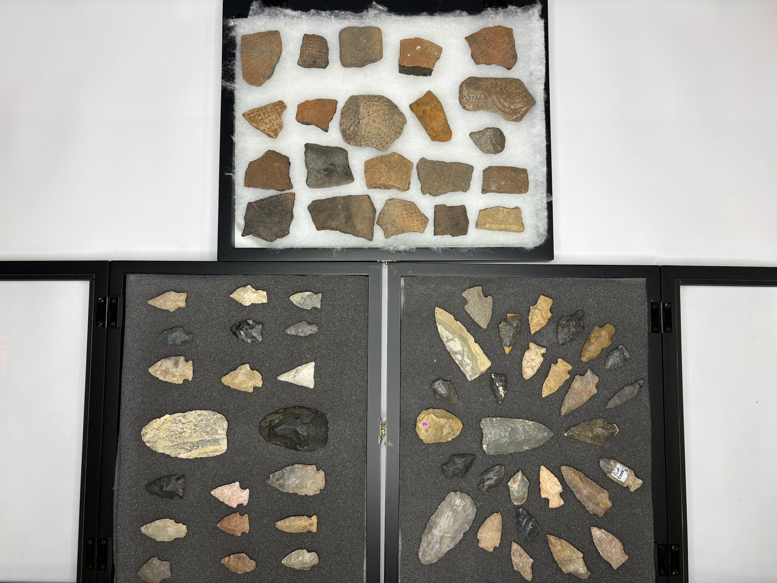 3 Frames of Miscellaneous Arrowheads and Pottery (1 of 5)