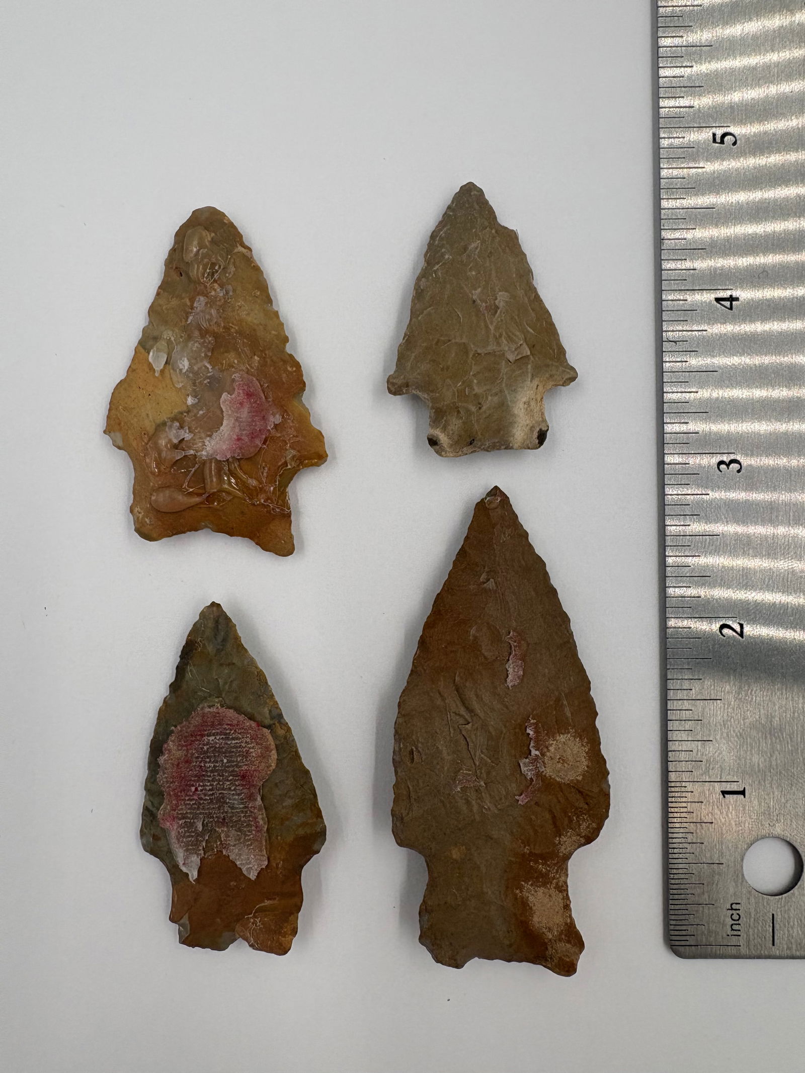 4 River-tumbled Arrowheads - 3