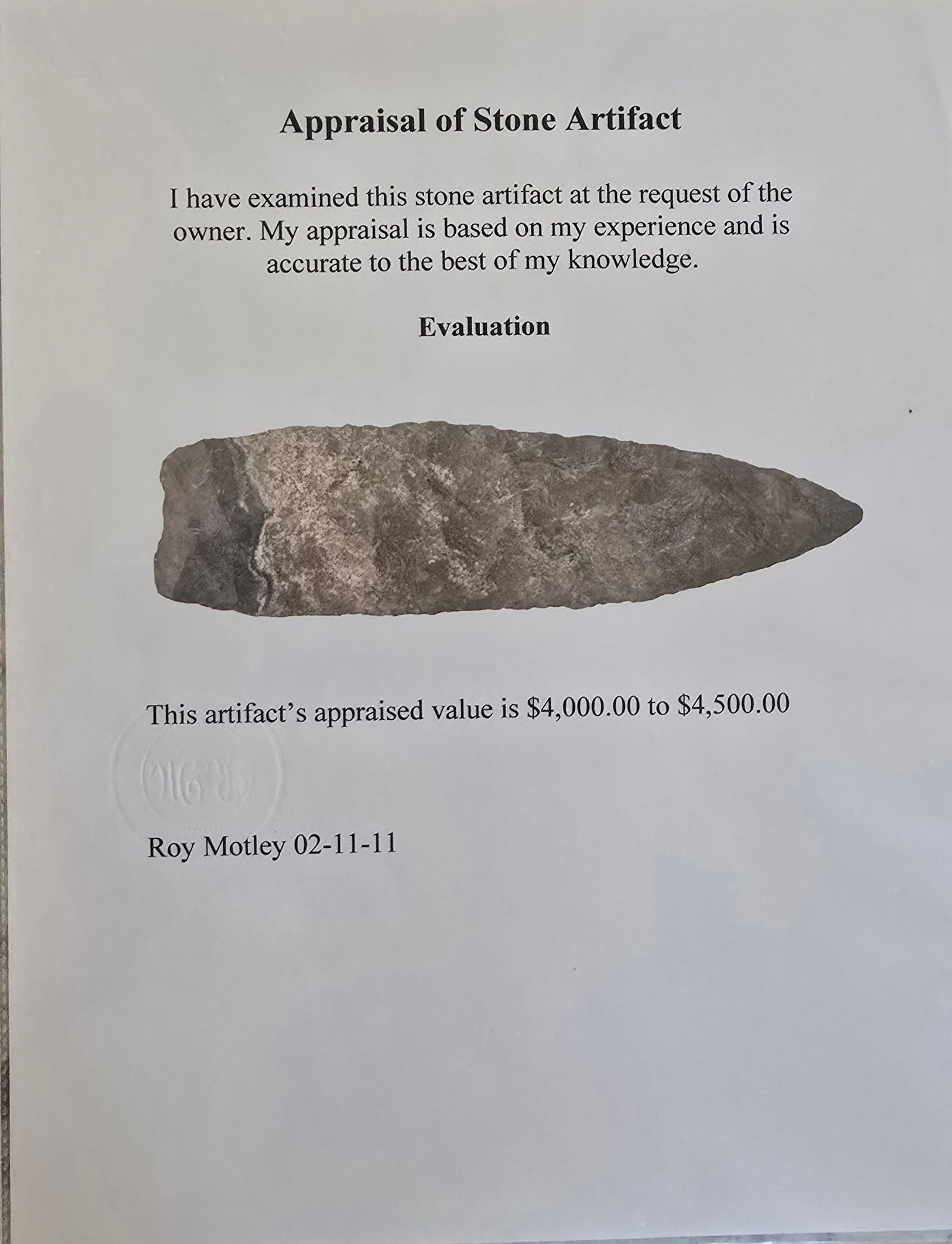 *Rare* Large 7 3/4 Clovis Blade, Sugar Quartz, Motley COA - 8